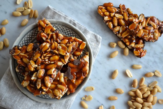 Salted Peanut Brittle with Dark Chocolate